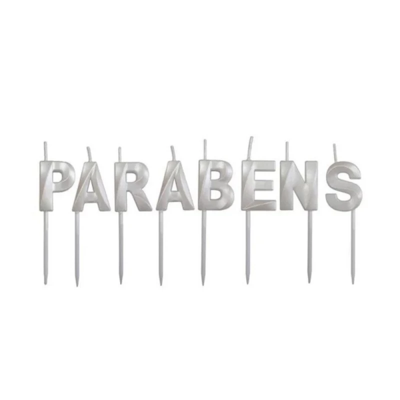 Vela De Aniversario Parabens Prata Silver Festas