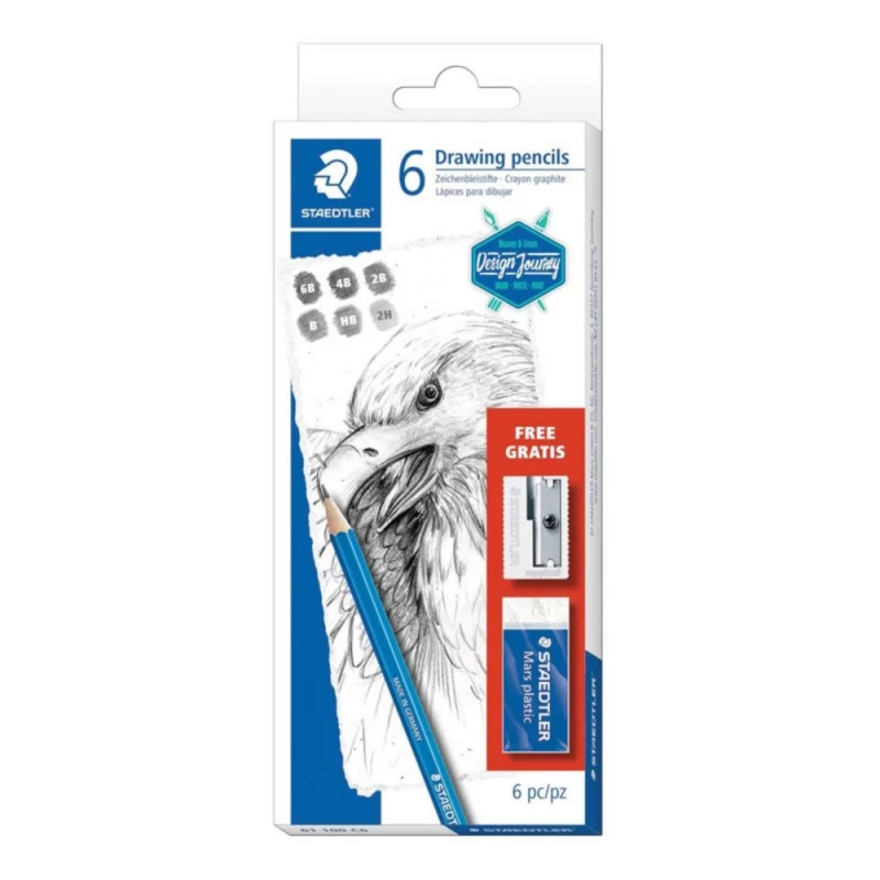 Conjunto Lapis Lumograph 6 Lapis+Apontador+Borracha Staedtler         