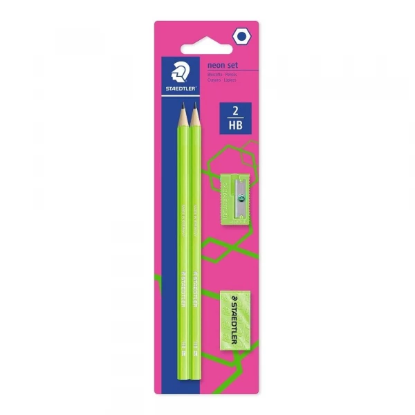 Kit Lapis Borracha Apontador 2Hb Verde Neon Staedtler                        