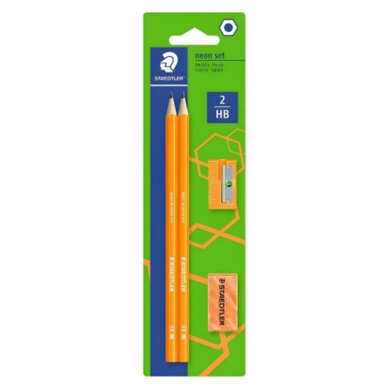 Kit Lapis Borracha Apontador 2Hb Laranja Neon Staedtler                        