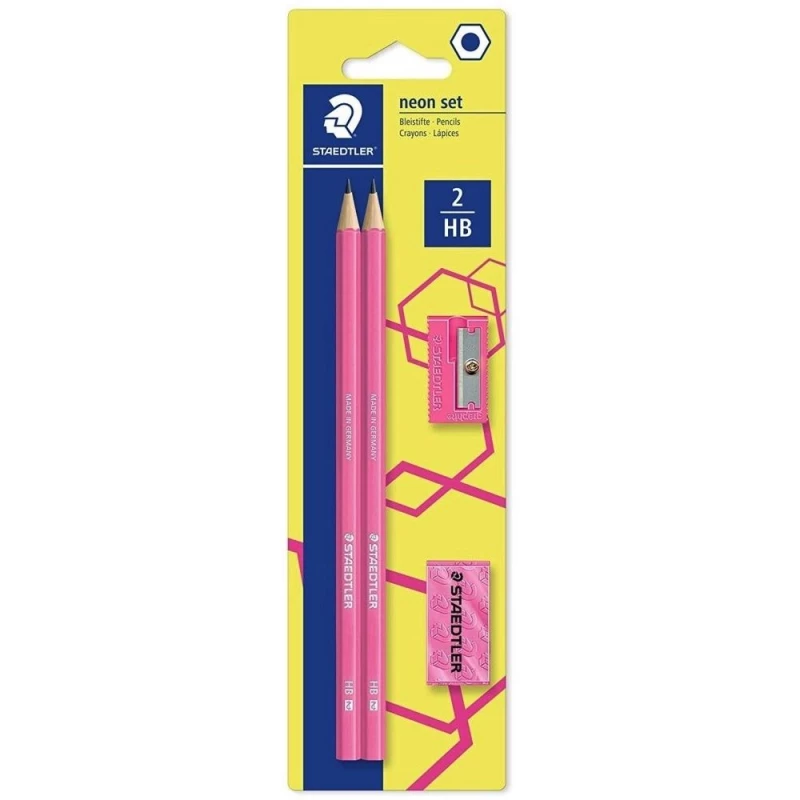 Kit Lapis Borracha Apontador 2Hb Rosa Neon Staedtler                        