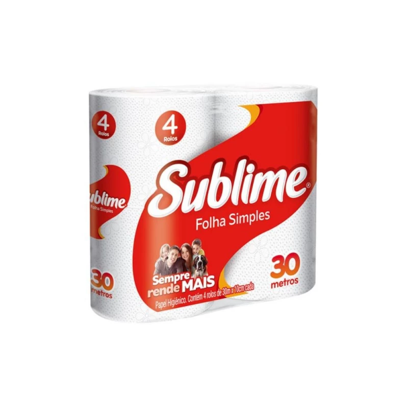 Papel Higiênico Folha Simples 30mx10cm Com 4 Rolos Sublime