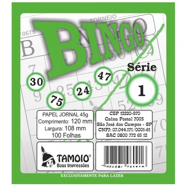 Bingo Verde Bloco Com 100 Folhas Tamoio