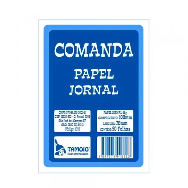 Comanda Em Papel Jornal Com Canhoto 50 Folhas Tamoio