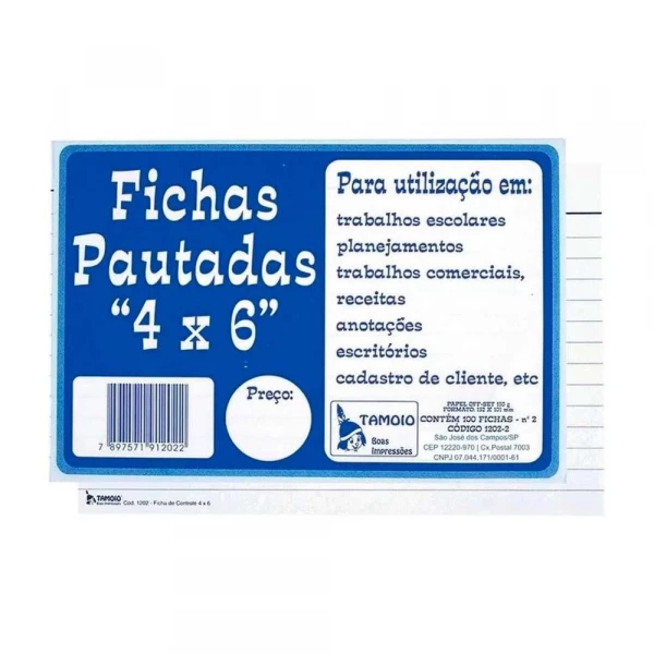 Fichas Pautadas N2 4x6 100 Folhas Tamoio