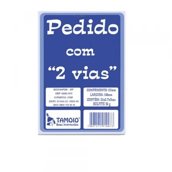Pedido 2 Via 1/36 Com Canhoto 50 Folhas Tamoio
