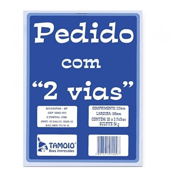 Pedido 2 Via 1/18 Com Canhoto 50 Folhas Tamoio