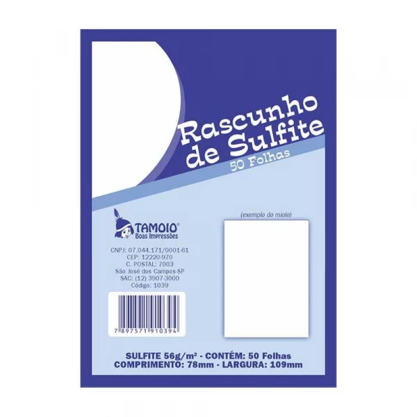 Rascunho De Sulfite Com Canhoto 50 Folhas 78x109mm Tamoio