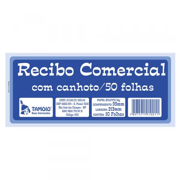 Recibo Comercial Com Canhoto 50 Folhas Tamoio