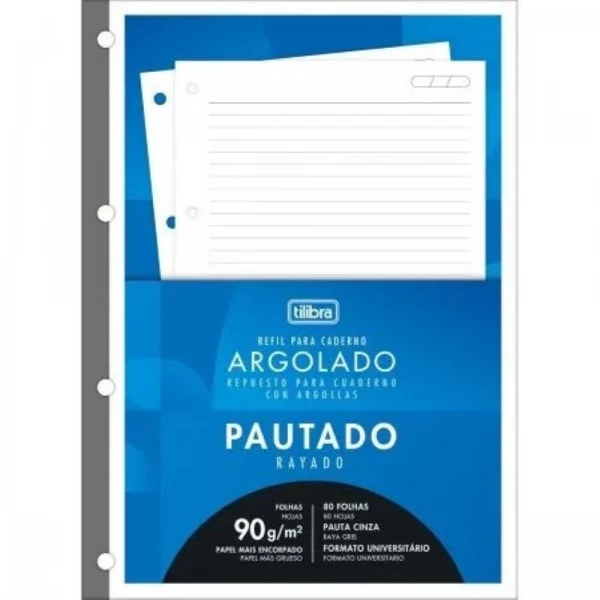 Refil Para Fichario Pauta Cinza 80 folhas 90g Tilibra