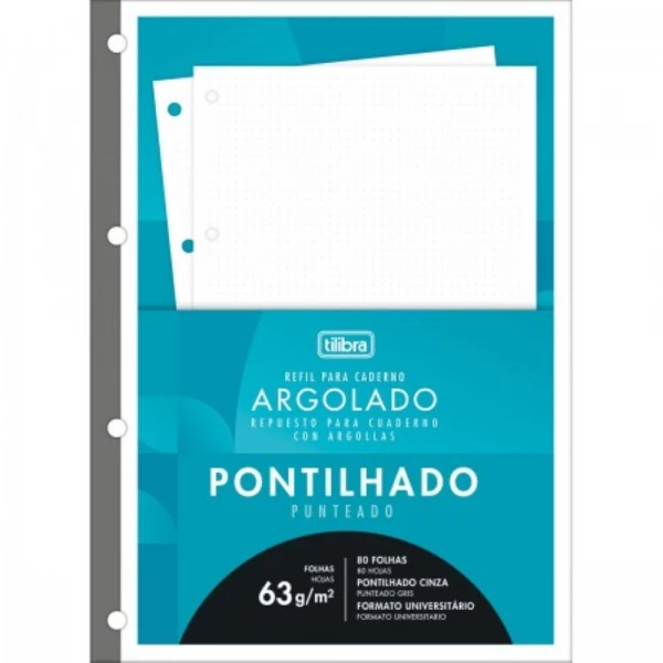 Refil Para Fichario Pontilhado Cinza 80 folhas 63g Tilibra