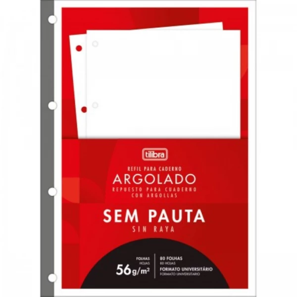 Refil Para Fichario Sem Pauta 80 folhas 56g Tilibra