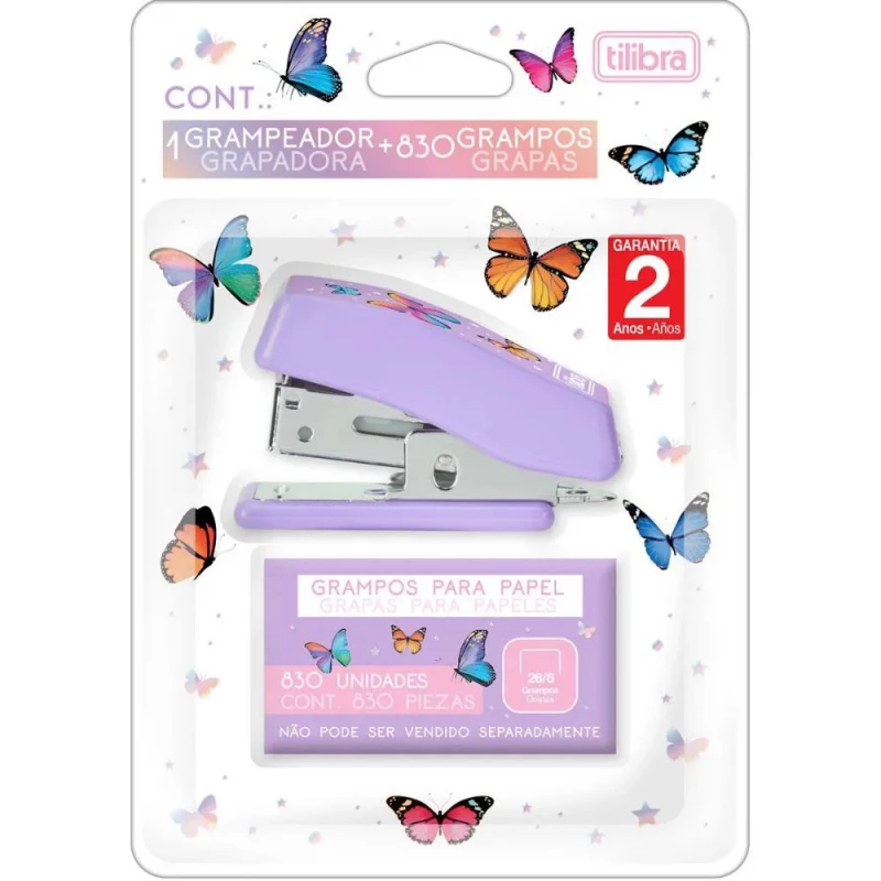 Grampeador Borboleta Com 1 Caixa De Grampo Tilibra