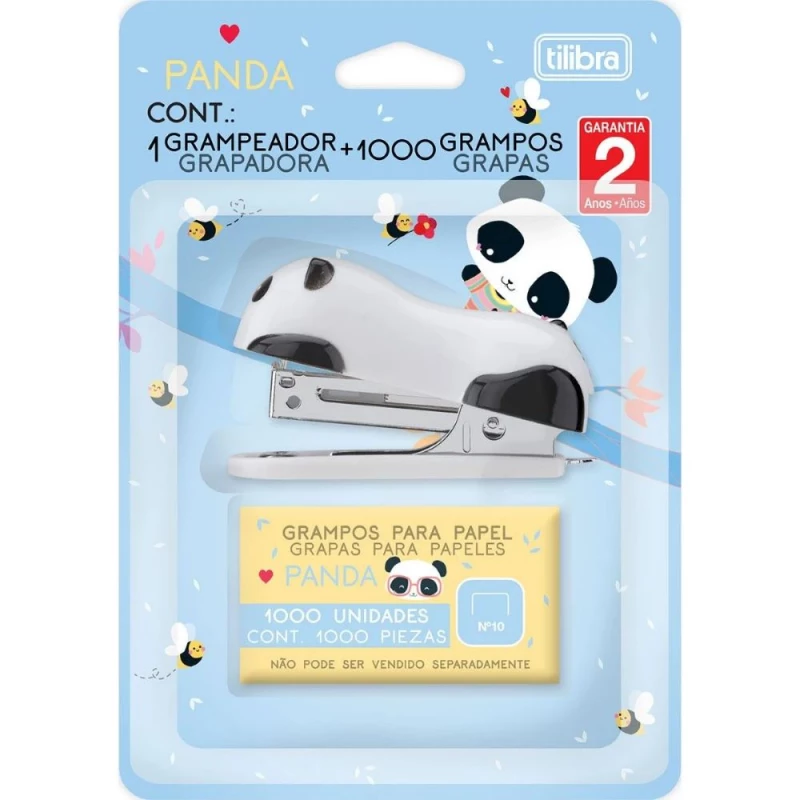 Grampeador Panda Com 1 Caixa De Grampo Tilibra